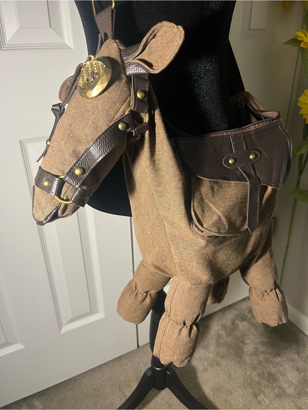 Brown Plush Pony Vintage Purse with Saddle Detail